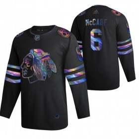 Män Ishockey Chicago Blackhawks tröja Jake McCabe 6 2021-22 Iriserande holografisk Svart Authentic